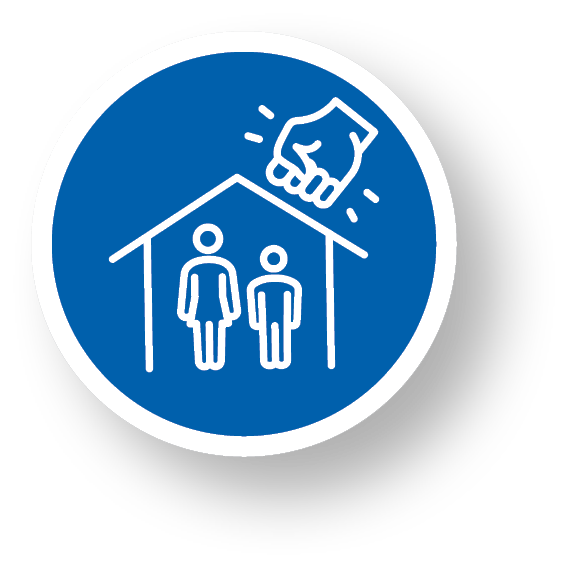 Icon of two people in a house with a fist hitting the roof