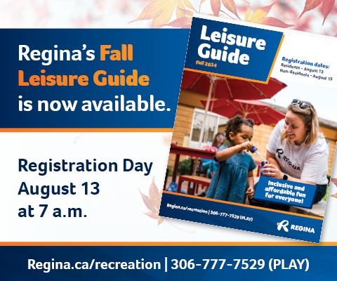 Regina's Fall Leisure Guide is now available. Registration Day is August 13 at 7 a.m.